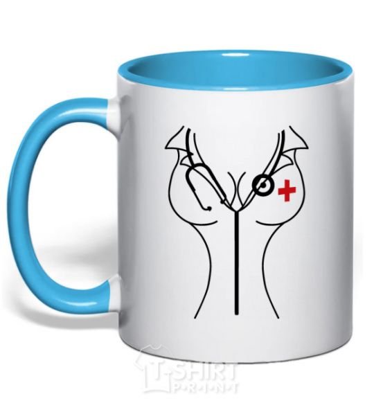 Mug with a colored handle Nurse sky-blue фото