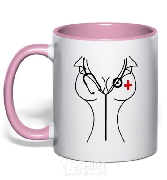 Mug with a colored handle Nurse light-pink фото