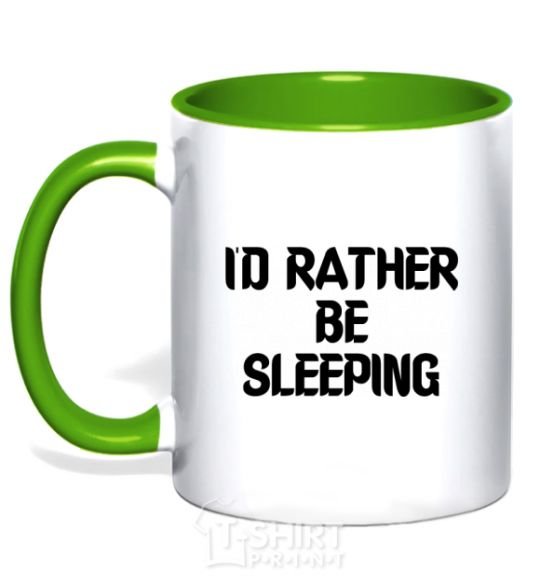 Mug with a colored handle I'd rather be sleeping kelly-green фото