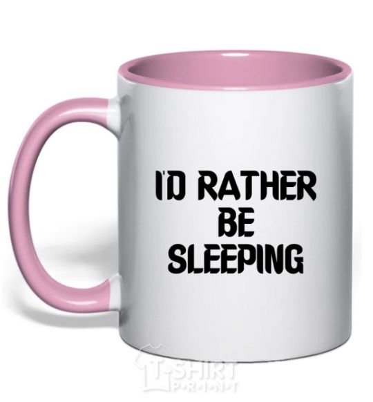 Mug with a colored handle I'd rather be sleeping light-pink фото