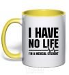 Mug with a colored handle I have no life i'm a medical student yellow фото
