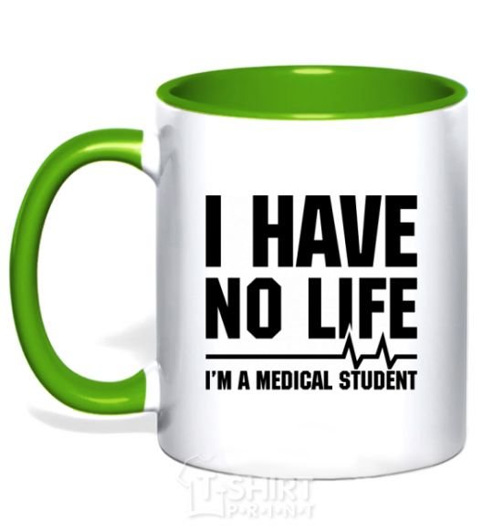 Mug with a colored handle I have no life i'm a medical student kelly-green фото