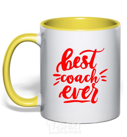 Mug with a colored handle Best coach ever yellow фото