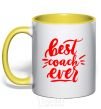 Mug with a colored handle Best coach ever yellow фото