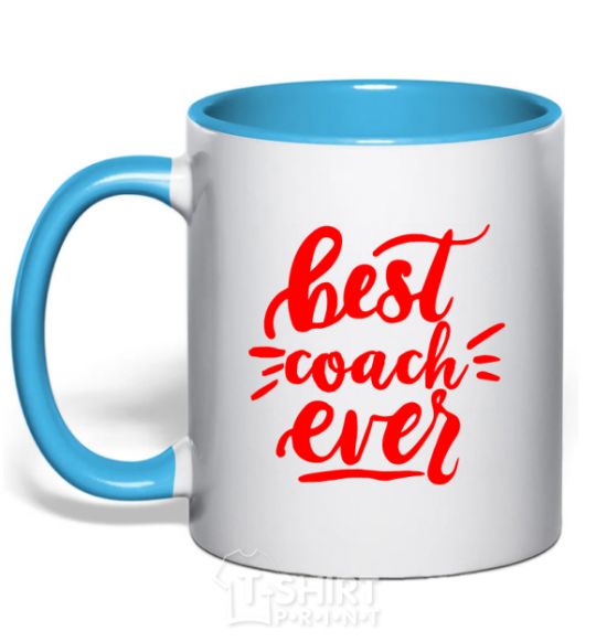 Mug with a colored handle Best coach ever sky-blue фото