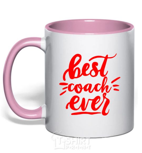 Mug with a colored handle Best coach ever light-pink фото