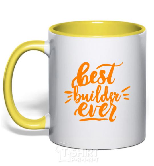 Mug with a colored handle Best builder ever yellow фото