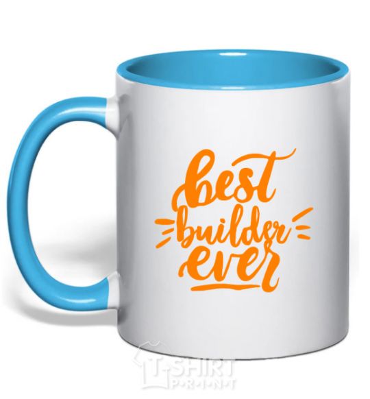 Mug with a colored handle Best builder ever sky-blue фото