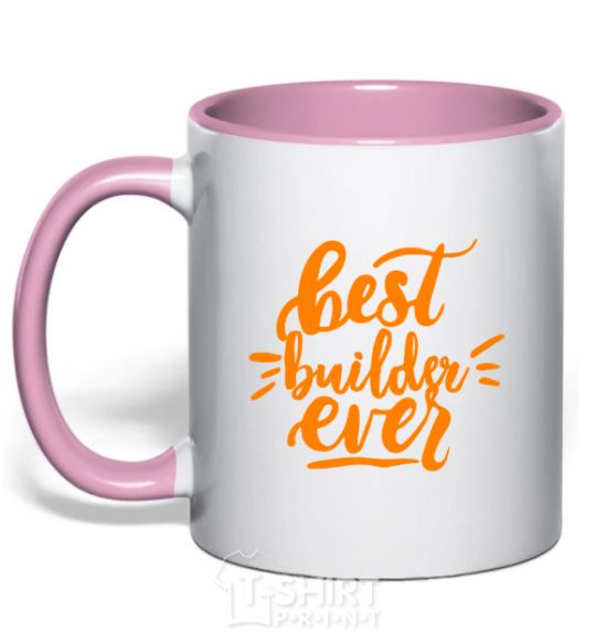 Mug with a colored handle Best builder ever light-pink фото