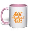 Mug with a colored handle Best builder ever light-pink фото