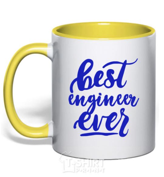 Mug with a colored handle Best engineer ever yellow фото