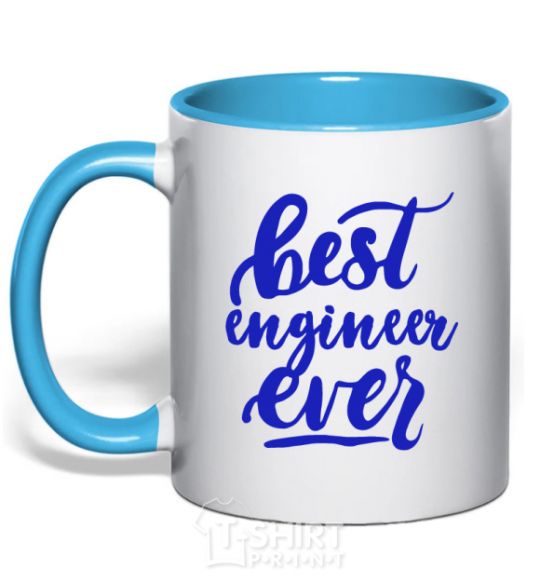 Mug with a colored handle Best engineer ever sky-blue фото