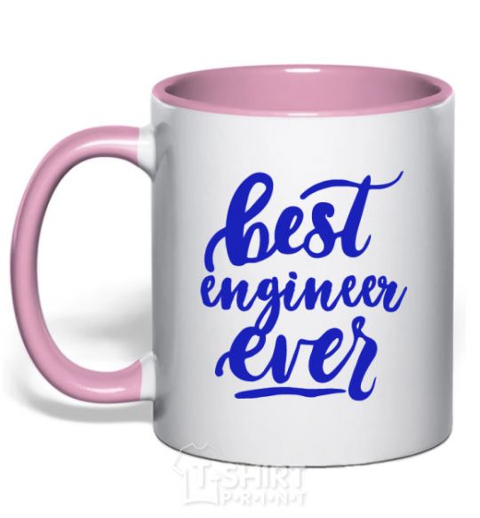 Mug with a colored handle Best engineer ever light-pink фото