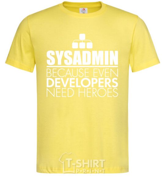 Men's T-Shirt Sysadmin because even developers need a hero cornsilk фото