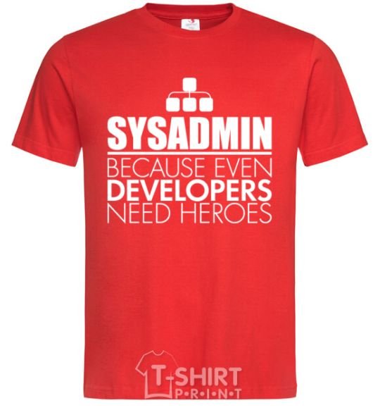 Men's T-Shirt Sysadmin because even developers need a hero red фото