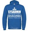 Мужская толстовка (худи) Sysadmin because even developers need a hero Сине-зеленый фото