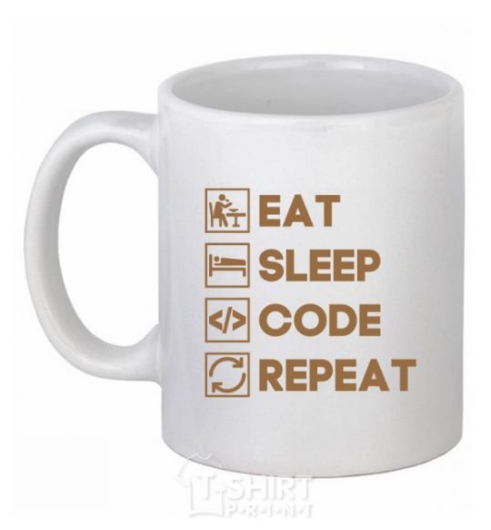 Ceramic mug Eat sleep code repeat icons White фото
