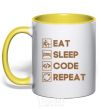 Mug with a colored handle Eat sleep code repeat icons yellow фото