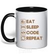 Mug with a colored handle Eat sleep code repeat icons black фото