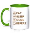 Mug with a colored handle Eat sleep code repeat icons kelly-green фото