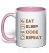 Mug with a colored handle Eat sleep code repeat icons light-pink фото