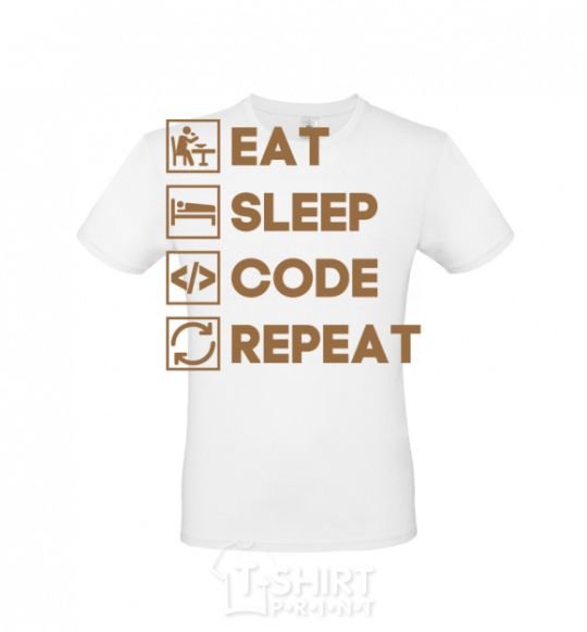 Мужская футболка Eat sleep code repeat icons Белый фото