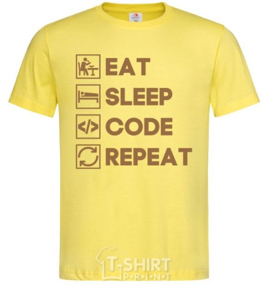 Мужская футболка Eat sleep code repeat icons Лимонный фото