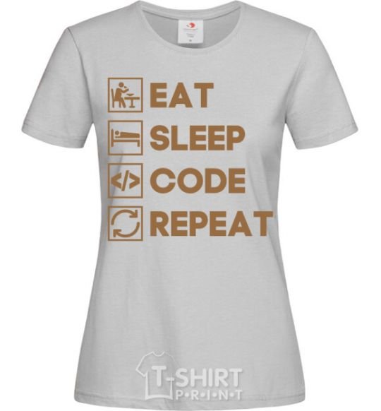 Women's T-shirt Eat sleep code repeat icons grey фото