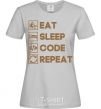 Women's T-shirt Eat sleep code repeat icons grey фото