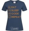 Women's T-shirt Eat sleep code repeat icons navy-blue фото