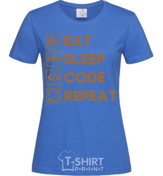 Women's T-shirt Eat sleep code repeat icons royal-blue фото
