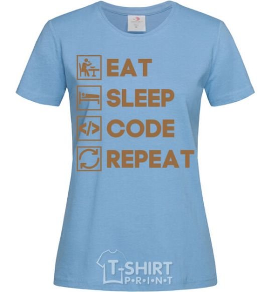 Women's T-shirt Eat sleep code repeat icons sky-blue фото