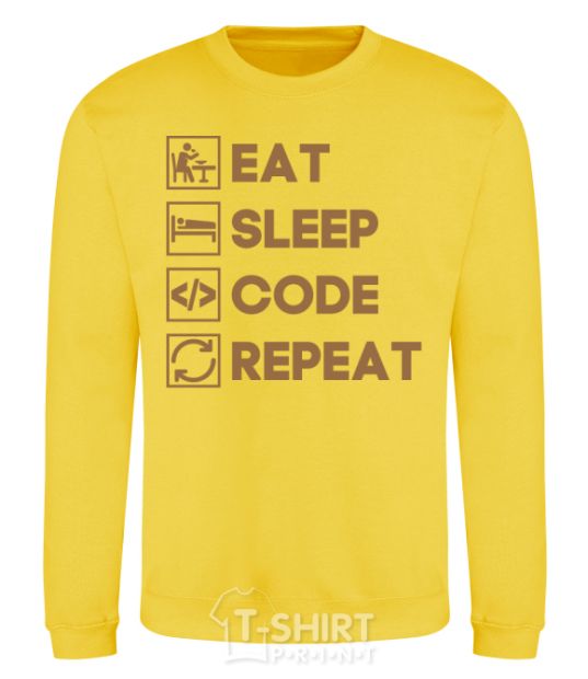 Sweatshirt Eat sleep code repeat icons yellow фото
