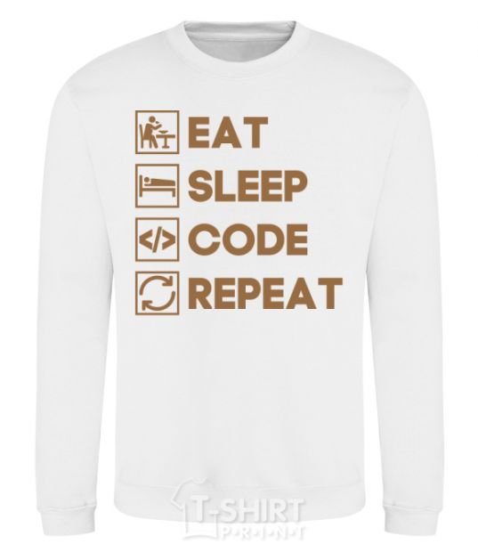 Sweatshirt Eat sleep code repeat icons White фото