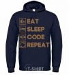 Мужская толстовка (худи) Eat sleep code repeat icons Темно-синий фото