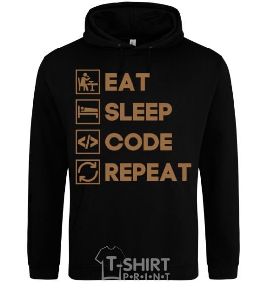 Men`s hoodie Eat sleep code repeat icons black фото