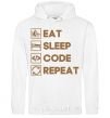 Men`s hoodie Eat sleep code repeat icons White фото