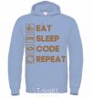 Men`s hoodie Eat sleep code repeat icons sky-blue фото