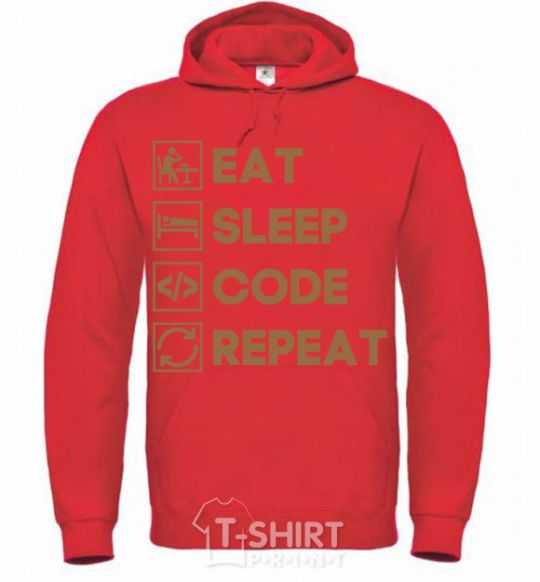 Men`s hoodie Eat sleep code repeat icons bright-red фото