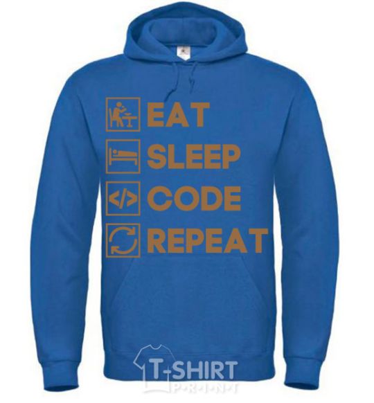 Мужская толстовка (худи) Eat sleep code repeat icons Сине-зеленый фото