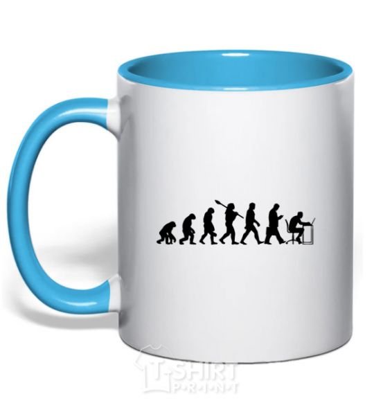 Mug with a colored handle The evolution of the programmer sky-blue фото