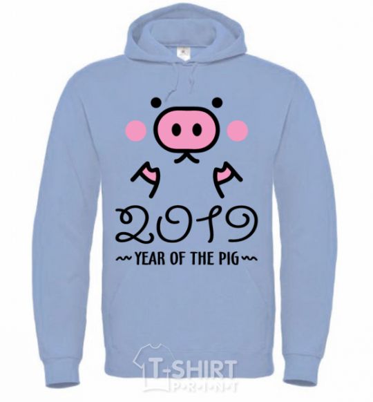 Men`s hoodie 2019 Year of the pig sky-blue фото