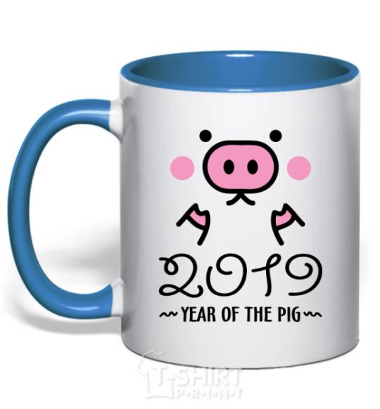 Mug with a colored handle 2019 Year of the pig royal-blue фото
