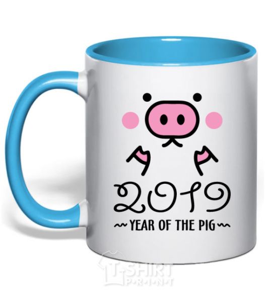 Чашка с цветной ручкой 2019 Year of the pig Голубой фото