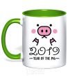 Mug with a colored handle 2019 Year of the pig kelly-green фото