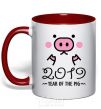 Mug with a colored handle 2019 Year of the pig red фото