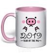 Mug with a colored handle 2019 Year of the pig light-pink фото