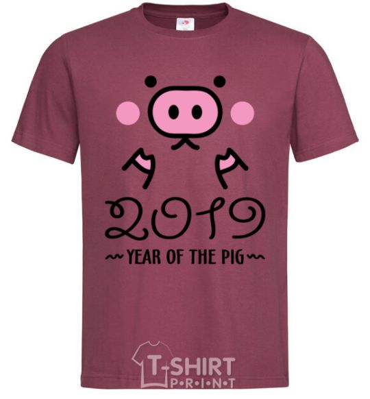 Men's T-Shirt 2019 Year of the pig burgundy фото