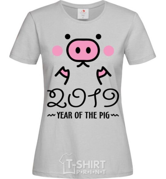 Women's T-shirt 2019 Year of the pig grey фото