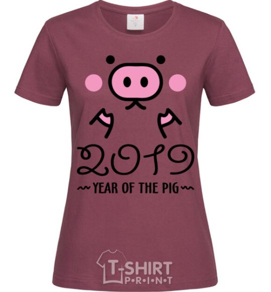 Women's T-shirt 2019 Year of the pig burgundy фото